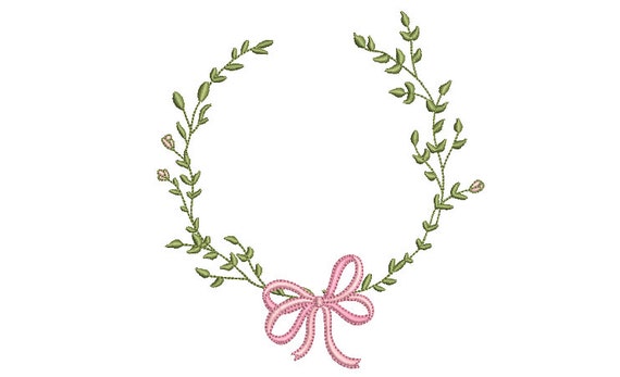 Bow Wreath Machine Embroidery File design - 5x7 inch hoop - Bow Embroidery Design