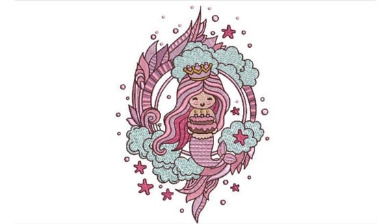 Birthday Mermaid Embroidery Design - Machine Embroidery Mermaid File design - 5x7 inch hoop - Instant download