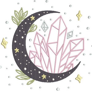 Crystal Moon Machine Embroidery File design 8 x 8 inch hoop - instant download - Mystical Embroidery Design