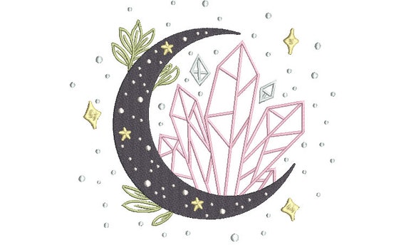 Crystal Moon Machine Embroidery File design 8 x 8 inch hoop - instant download - Mystical Embroidery Design