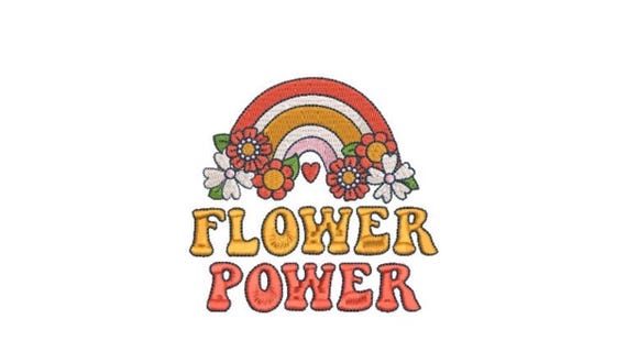 Flower Power Rainbow - Machine Embroidery File design - 4x4 inch hoop - Monogram Frame - Rainbow Embroidery Design
