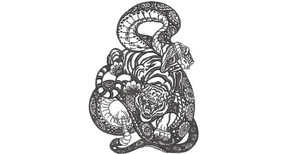 Snake Tiger Embroidery Design - Tiger Urban Modern Machine Embroidery File design - 5x7 inch hoop - instant download