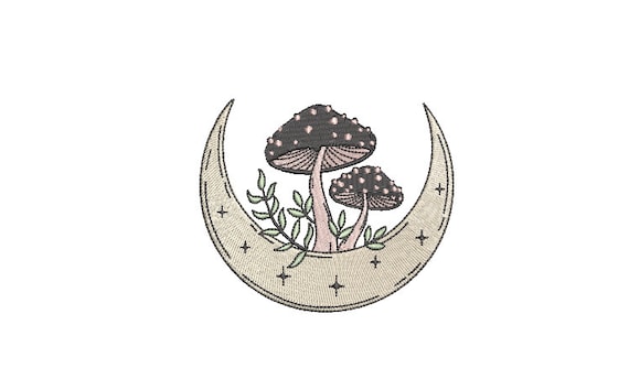 Mushroom Moon Embroidery Design -  Moon Child Machine Embroidery File design - 4x4 inch hoop - instant download