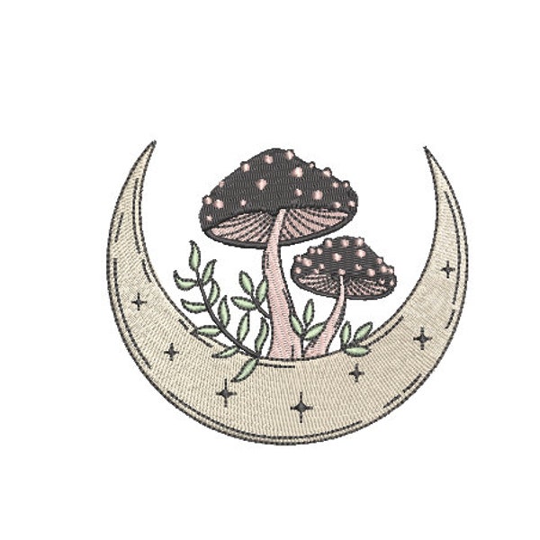 Mushroom Moon Embroidery Design -  Moon Child Machine Embroidery File design - 4x4 inch hoop - instant download