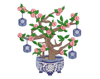 Chinoiserie Peach Tree - Machine Embroidery File design - 5 x 7 inch hoop - Instant Download