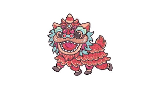 Lion Dance Machine Embroidery File design  - 4x4 hoop - Lunar New Year -Chinoiserie Embroidery Download