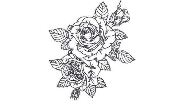 Roses Machine Embroidery File design - 5x7 inch hoop - instant download - Flower Embroidery Design