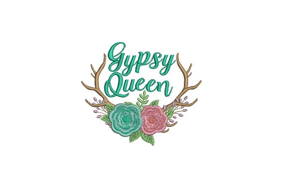 Boho Gypsy Queen Antlers Machine Embroidery File design 5x7 hoop - instant download