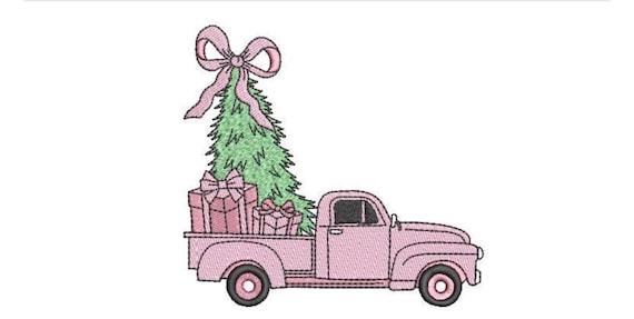 Pink Truck Christmas Tree Embroidery - Xmas Embroidery File design 5x7 hoop - Coquette Christmas Design
