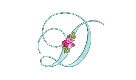 Pretty Rose Script LETTER D  Machine Embroidery File design - 5 x 7 inch hoop - Monogram design