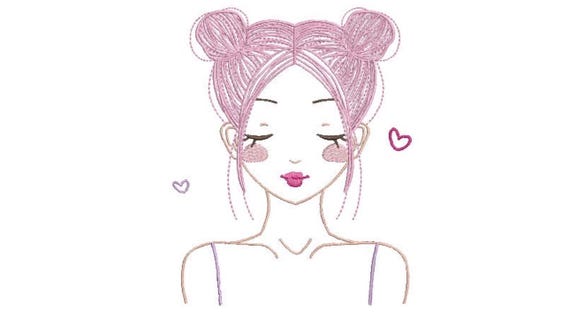 Girl With Buns - Machine Embroidery File design - 5x7 inch hoop - Instant download - Boho Design