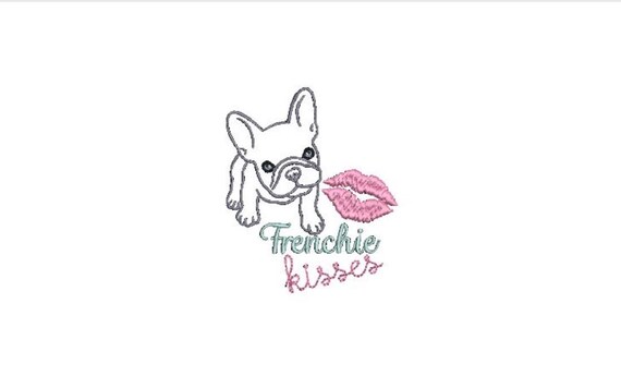 Machine Embroidery French Bulldog File design - 4x4 inch hoop - French Kisses Embroidery