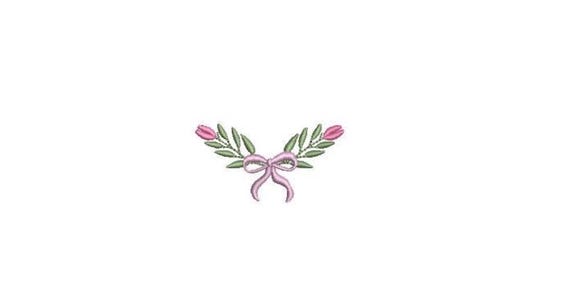 Tiny Lilac Floral Bow Machine Embroidery File design 3x3 inch hoop - 2.5 inch Monogram Frame