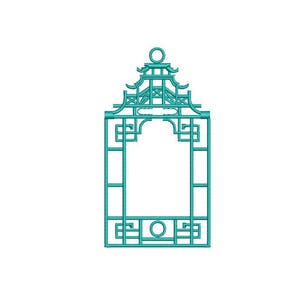 Chinoiserie Chic Monogram Pagoda Frame #1 Machine Embroidery File design 4x4 hoop - Instant download