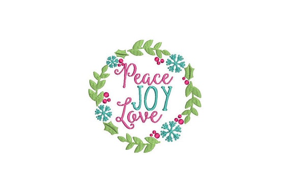 Peace Joy Love Christmas Flower Wreath Machine Embroidery File design 5x7 inch hoop Instant download