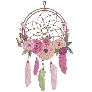 Pink Boho Dreamcatcher Embroidery -  Wreath Machine Embroidery File design - 5x7 inch hoop - instant download