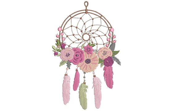 Pink Boho Dreamcatcher Embroidery -  Wreath Machine Embroidery File design - 5x7 inch hoop - instant download