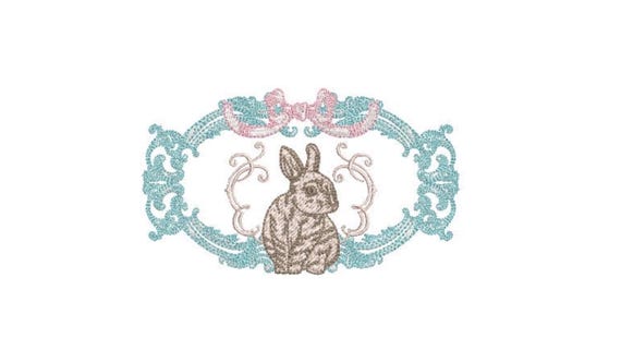 Antique Rabbit Frame - Machine Embroidery File design 5 x 7 inch hoop - Easter Bunny Embroidery Design