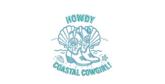 Howdy Coastal Cowgirl  - Western Machine Embroidery File design - 4x4 inch hoop - Cowgirl Design - Beach Embroidery