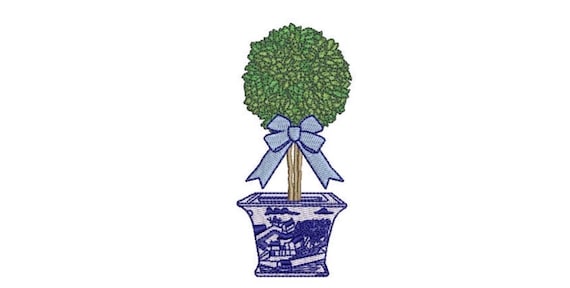 Chinoiserie Topiary Embroidery - Blue Willow - Machine Embroidery File design - 4 x 4 inch hoop - Instant Download