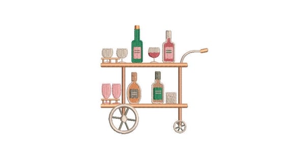 Bar Cart -Champagne Bottles and Glasses - Machine Embroidery File design  - 4x4 hoop - Celebration embroidery