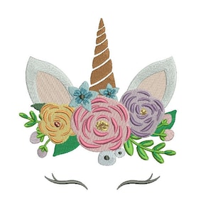 Machine Embroidery Unicorn Face Flowers 3 Machine Embroidery File design 5x7 inch hoop