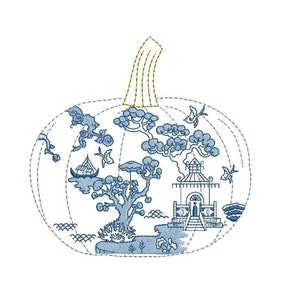 Chinoiserie Chic - Pumpkin Machine Embroidery design - 5x7 hoop - instant download