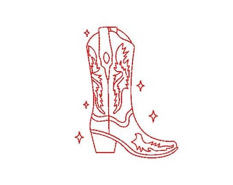 Cowgirl Boot - Cowboy Boot Machine Embroidery File design - 4x4 inch hoop - Redwork Boot