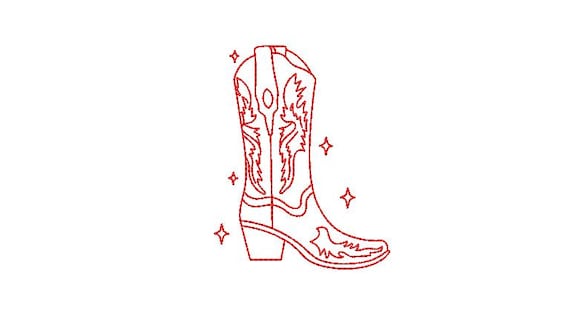 Cowgirl Boot - Cowboy Boot Machine Embroidery File design - 4x4 inch hoop - Redwork Boot