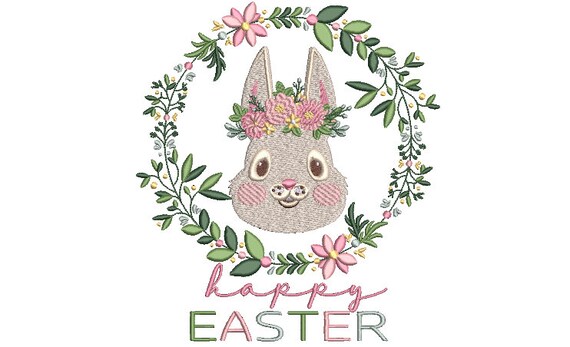 Easter Bunny Wreath Embroidery Design - Machine Embroidery File - design 8x8 inch hoop - Monogram frame