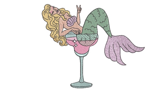 Margarita Mermaid Machine Embroidery File design - 5x7 hoop -  instant download - Mermaid Embroidery Design
