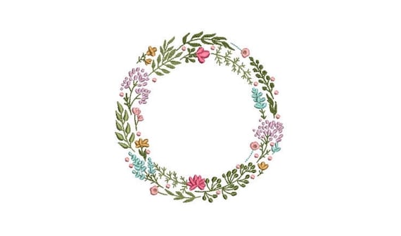 Boho Wildflower Wreath Embroidery - Machine Embroidery File - design 5x7 inch hoop - Monogram frame