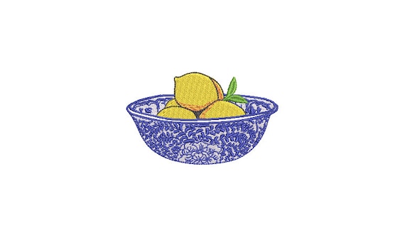 Blue and White Bowl with Lemons - Machine Embroidery File design - 4 x 4 inch hoop -  embroidery design - embroidery patch