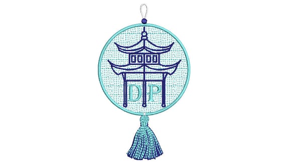 Pagoda Ornament Embroidery Design - Chinoiserie Christmas Design - 5 x 7 inch hoop - instant download