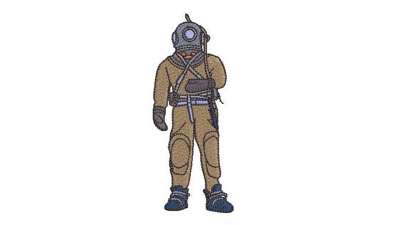 Vintage Deep Sea Diver - Machine Embroidery File design - 4x4 inch hoop - Ocean Embroidery - Nautical Embroidery Design