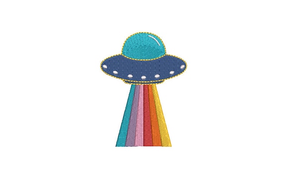 Rainbow Spaceship embroidery design -  Machine Embroidery File design 4 x 4 inch hoop - Instant download