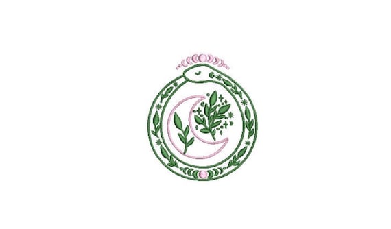 Snake and Moon Machine Embroidery File design 4 x 4 inch hoop - instant download - Boho Embroidery Design