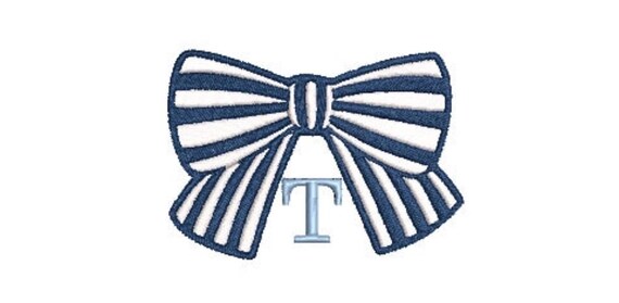 Stripe Bow Machine Embroidery File design - 4 x 4 inch hoop  - Hamptons Style - Monogram Design