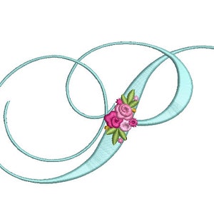 Pretty Rose Script LETTER P Machine Embroidery File design - 5 x 7 pulgadas hoop - Monogram design