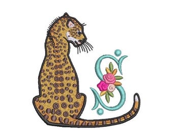 Diseño de archivo para bordado a máquina de monograma de leopardo - aro de 4 x 4 pulgadas - Leopardo - descarga instantánea