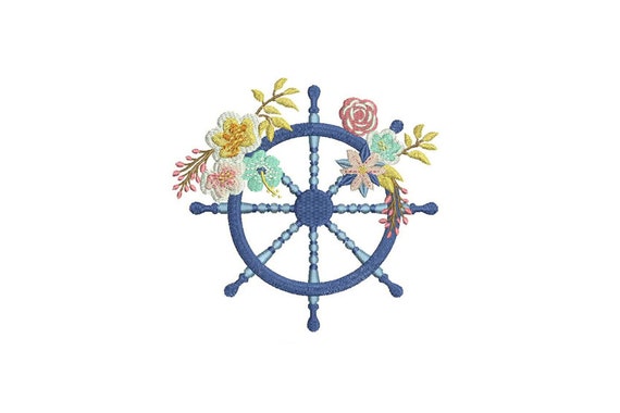 Bohemian Nautical Ship Wheel Flowers Machine Embroidery File design 5x7 inch hoop instant download