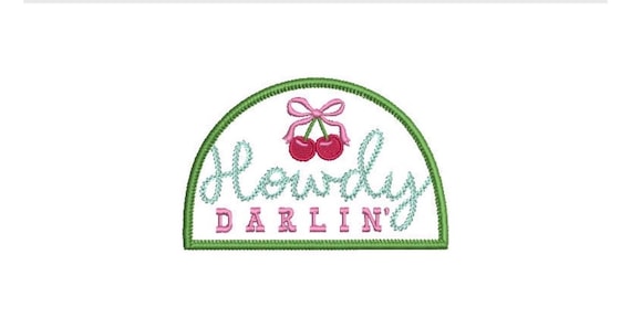 Howdy Darlin - Coquette Cherry Machine Embroidery File design - 5x7 inch hoop - Western Embroidered Patch Design Download
