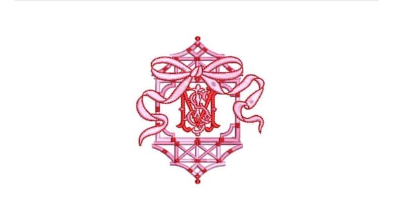 Chinoiserie Chic - Monogram Bamboo Bow Pagoda Frame - Machine Embroidery File design 4x4 hoop