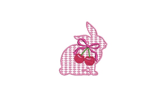 Cherry Coquette Bunny with bow  - Machine Embroidery File design 4 x 4 inch hoop - Easter Embroidery Design