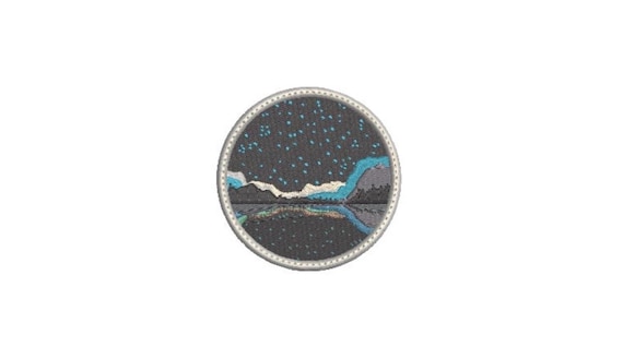 Lake Night Patch Embroidery Design - Hiking Embroidery Design -  Machine Embroidery File design 3 x3 inch hoop
