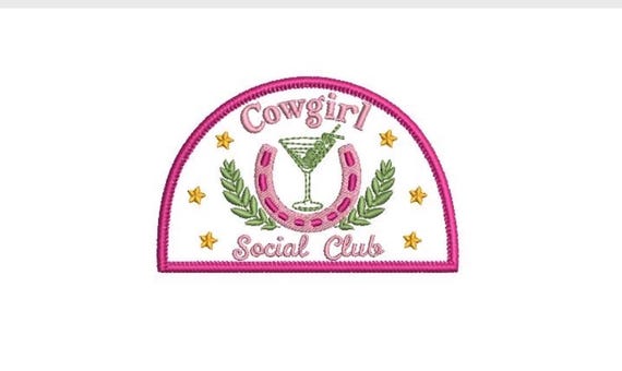 Cowgirl Social Club Machine Embroidery File design - 5x7 inch hoop - Western Embroidered Patch Design Download