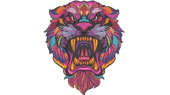 Big Tiger Embroidery Design -  Urban Machine Embroidery File design - 8x8 inch hoop - instant download - Colourful Tiger Design