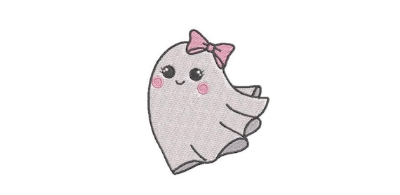 Ghost Embroidery Design - Pretty Bow Ghost Machine Embroidery File design 4x4 inch hoop - Halloween - instant download