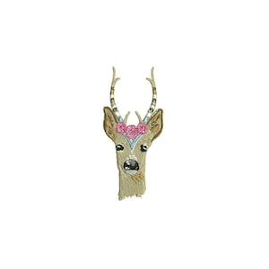 Whimsical Boho Rose Deer Machine Embroidery File design 4x4 inch hoop