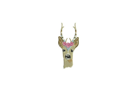 Whimsical Boho Rose Deer Machine Embroidery File design 4x4 inch hoop